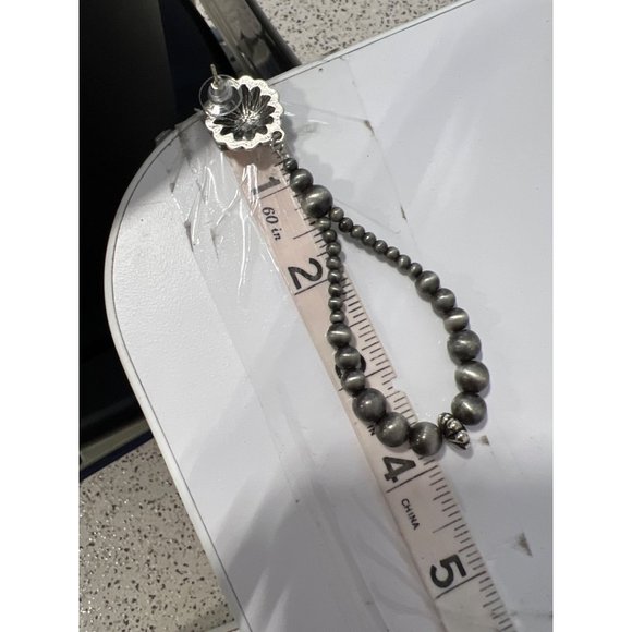 Navajo Pearl Concho Earrings Womens Faux Silver Tone Bohemian Hippie NEW - Picture 3 of 3